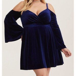 Torrid Navy Velvet Cold Shoulder Surplice Dress